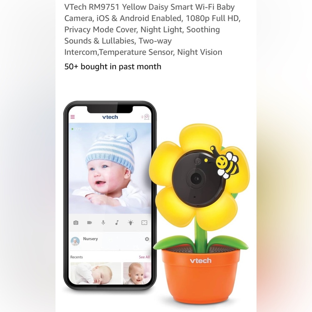 NEW VTech Yellow Daisy Smart Wi-Fi Baby Camera iOS & Android 1080p Full HD,